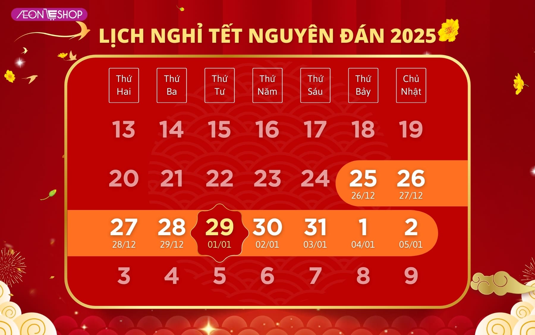 Ngày nghỉ Tết Nguyên Đán 2025