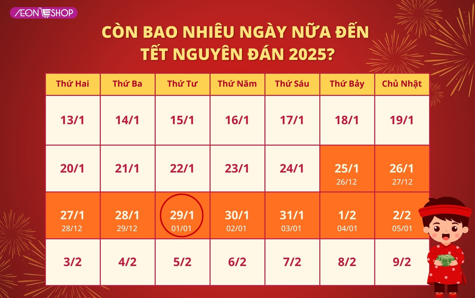 Bao nhiêu ngày nữa đến Tết Âm? Lịch Tết Âm lịch 2025