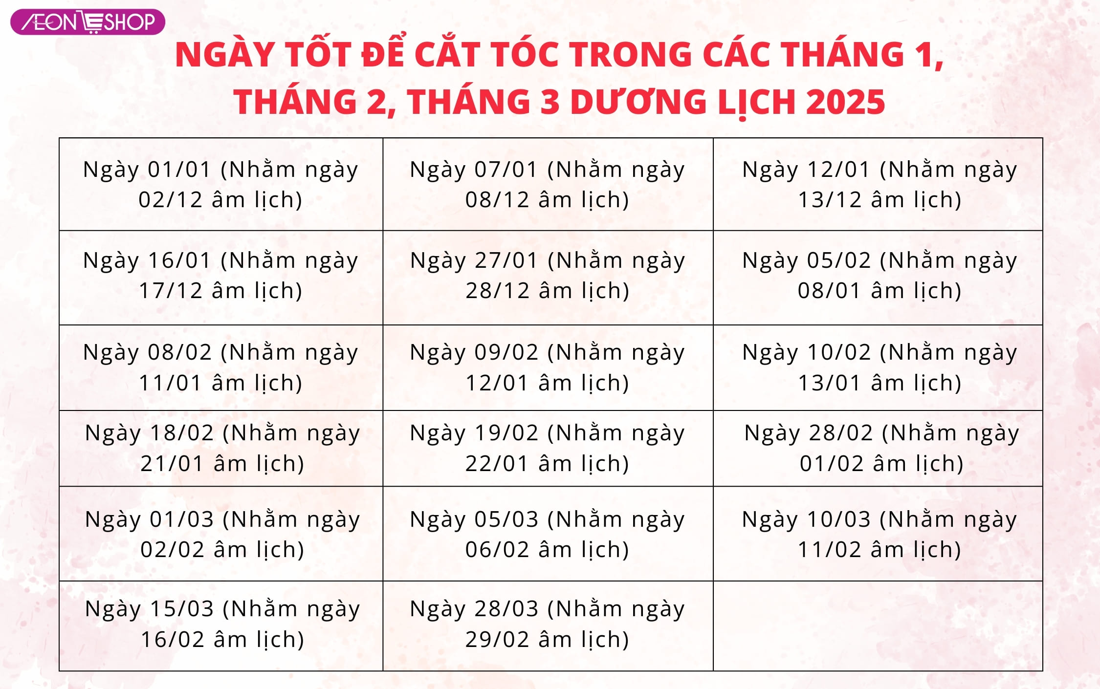 Cắt tóc ngày nào tốt trong tháng 1, 2, 3 dương lịch