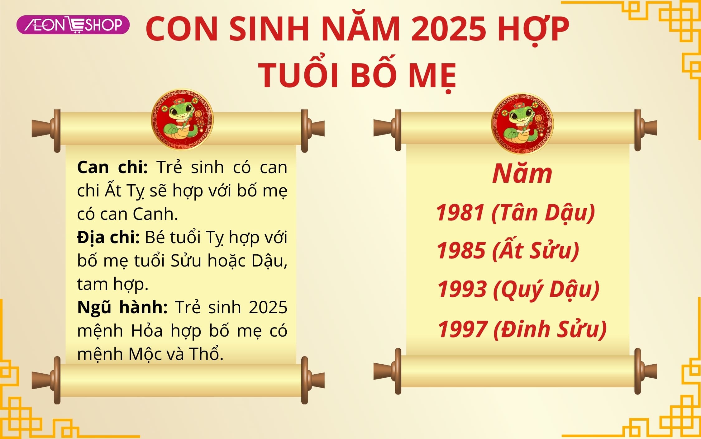 Bé sinh năm 2025 hợp bố mẹ tuổi gì