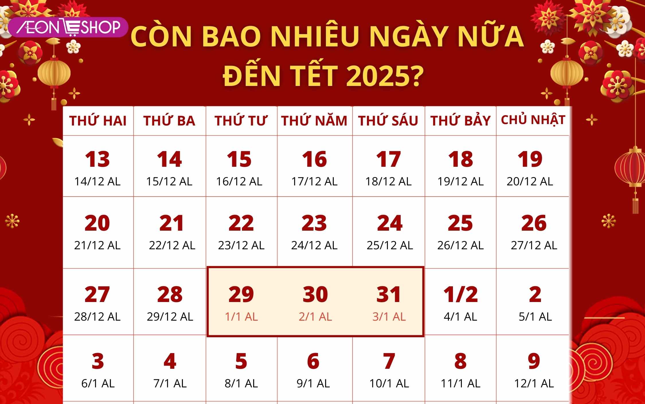 Còn bao nhiêu ngày nữa đến Tết 2025