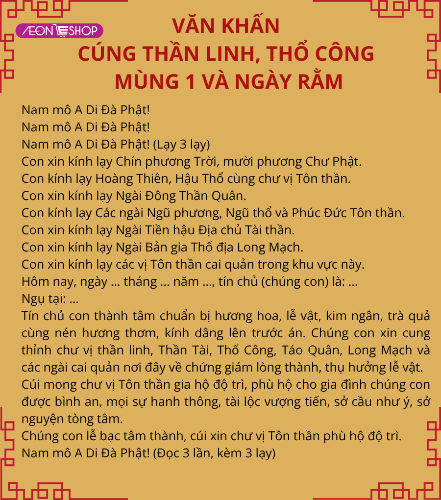 Văn khấn cúng thần linh và Thổ công