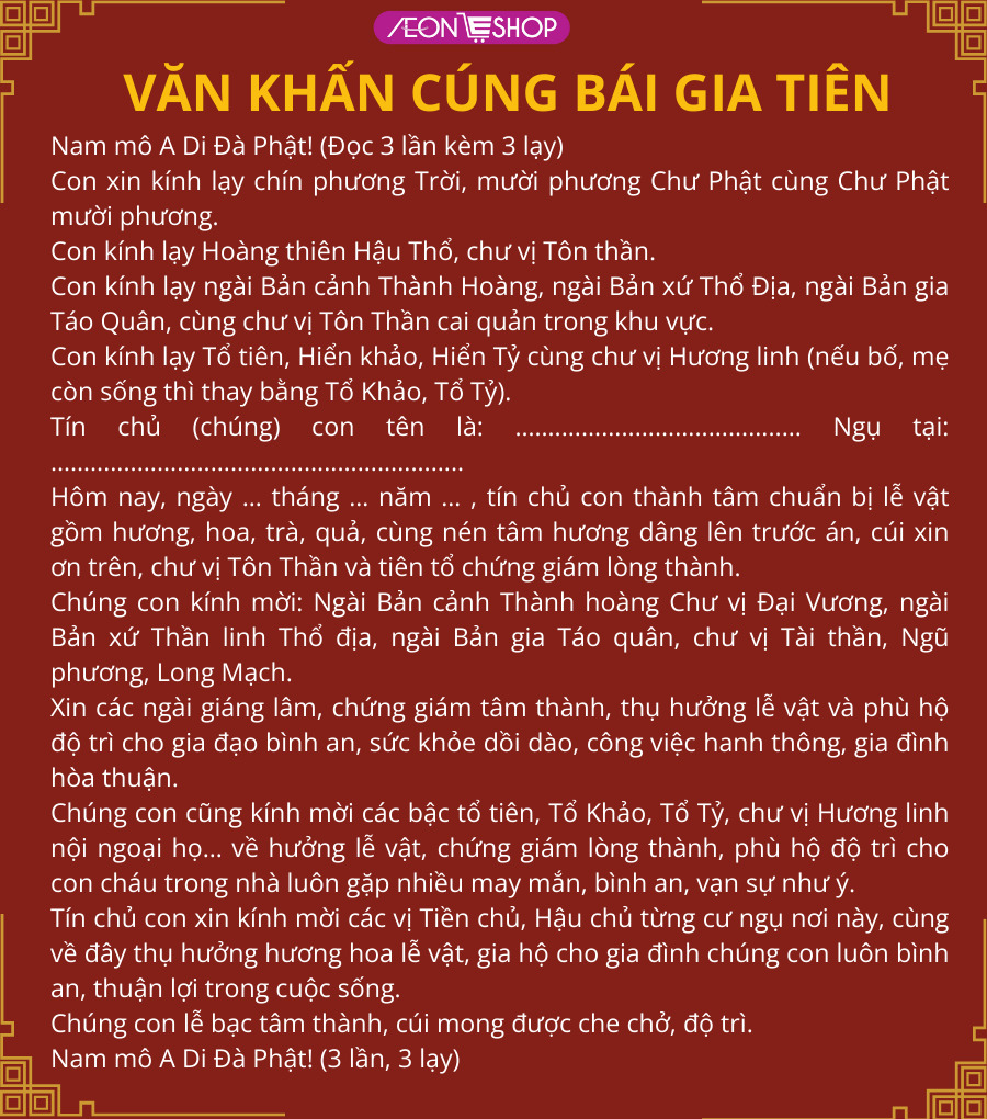 Văn khấn cúng bái gia tiên