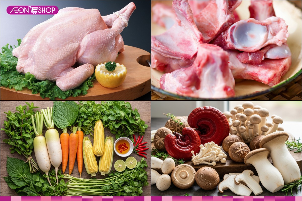 Nguyên liệu làm lẩu gà nấm
