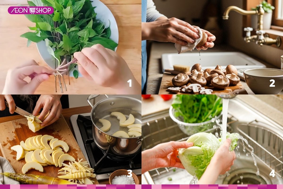 Sơ chế nguyên liệu nấu lẩu gà lá quế 