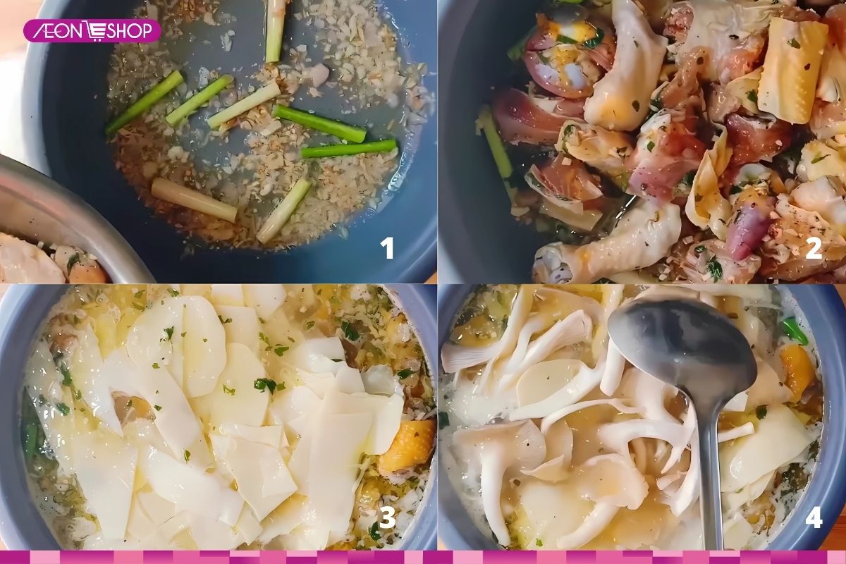  Nấu lẩu gà lá quế 
