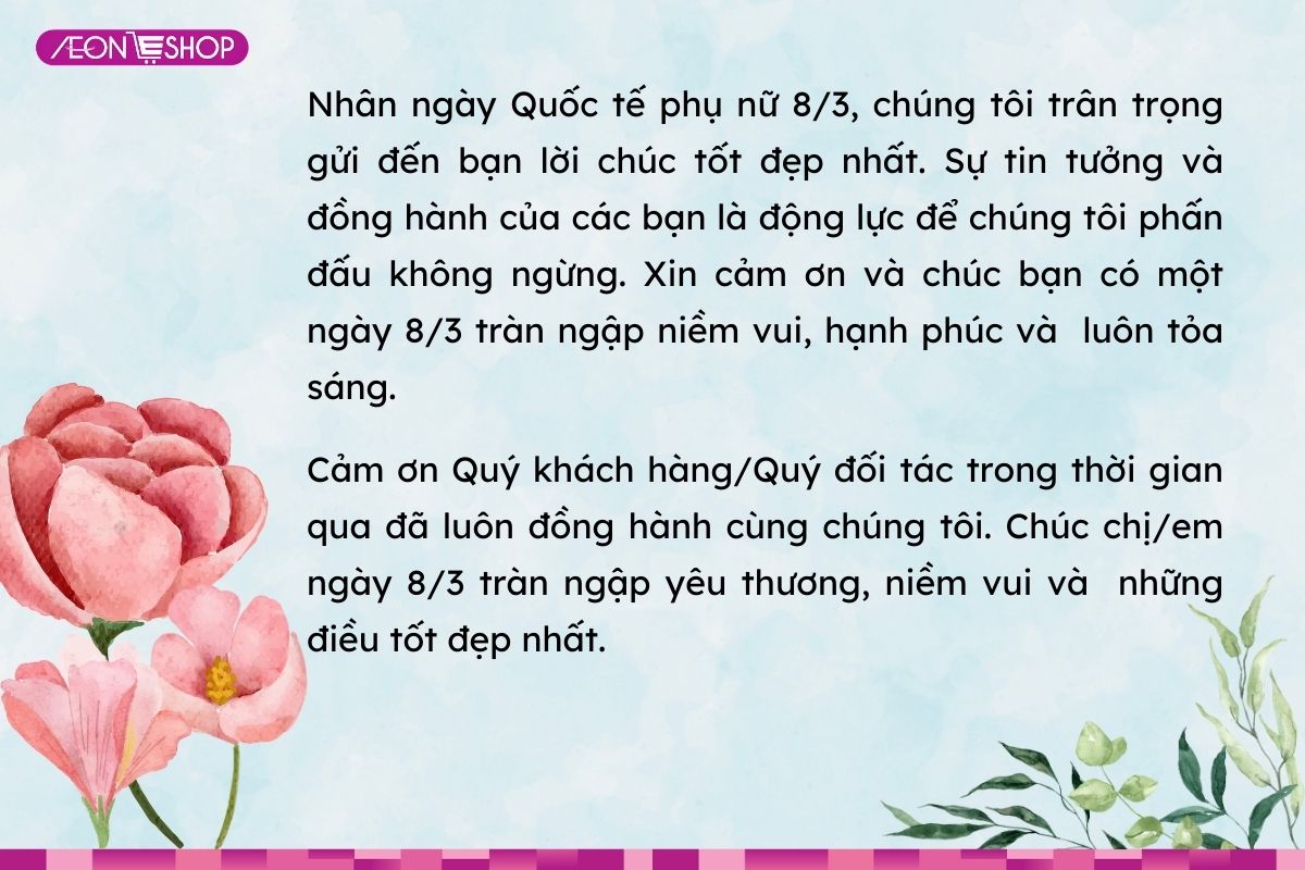 Lời chúc 8/3 cho khách hàng ý nghĩa