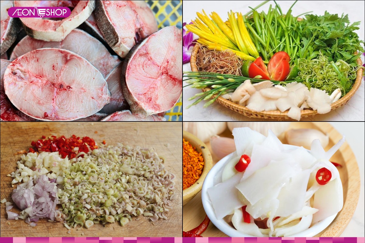 Nguyên liệu nấu lẩu cá bớp măng chua