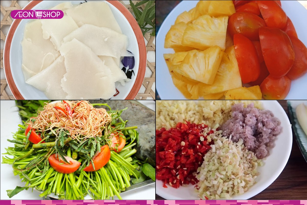 Sơ chế các nguyên liệu còn lại của món lẩu cá bớp măng chua